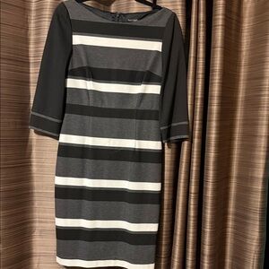 White House Black Market Black and Gray Striped Dress